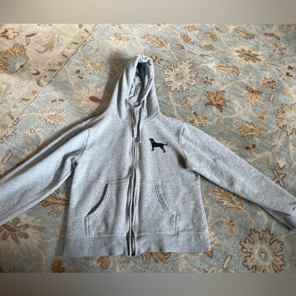 Gray black dog zip up hoodie